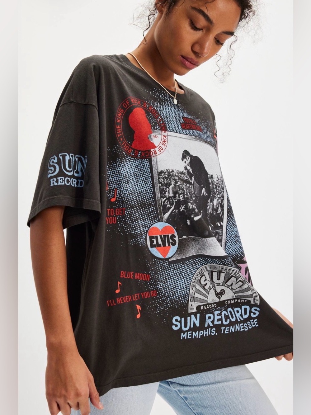 Free People Elvis Presley Oversized Sun Records Tee. NWT. Black